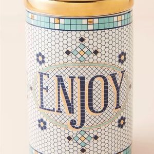 ✨Brand New✨Anthropologie Bistro Tile "Enjoy" Stoneware Canister (23.5 oz)